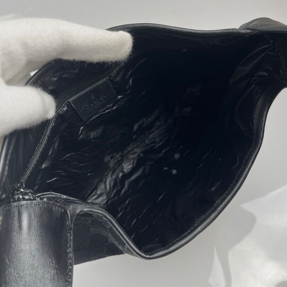 GUCCI Jackie GG Canvas Web Stripe Shoulder Bag Black Leather Vintage Authentic - Picture 10 of 11